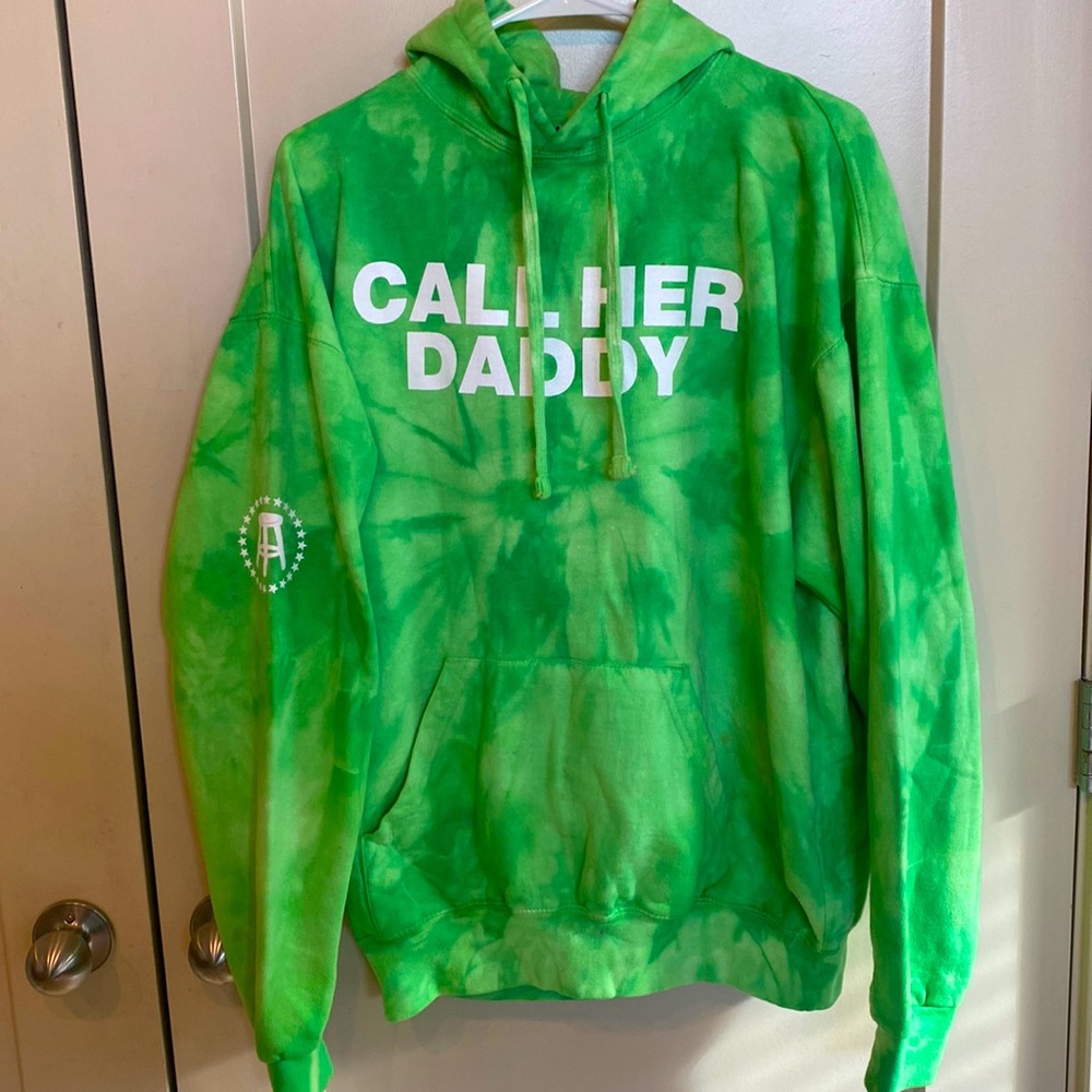Call Her Daddy neon green tie dye hoodie.